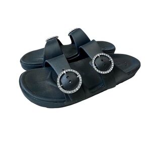 Skechers Luxe Foam Rhinestone Buckle Black Slide Sandals Womens U.S Size‎ 11
